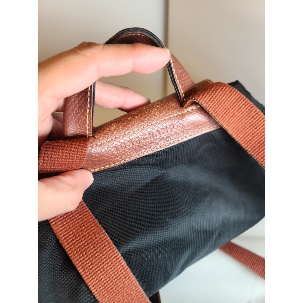 Longchamp Le Pliage Mini Backpack Black Nylon Black Leather Flap - Picture 3 of 7